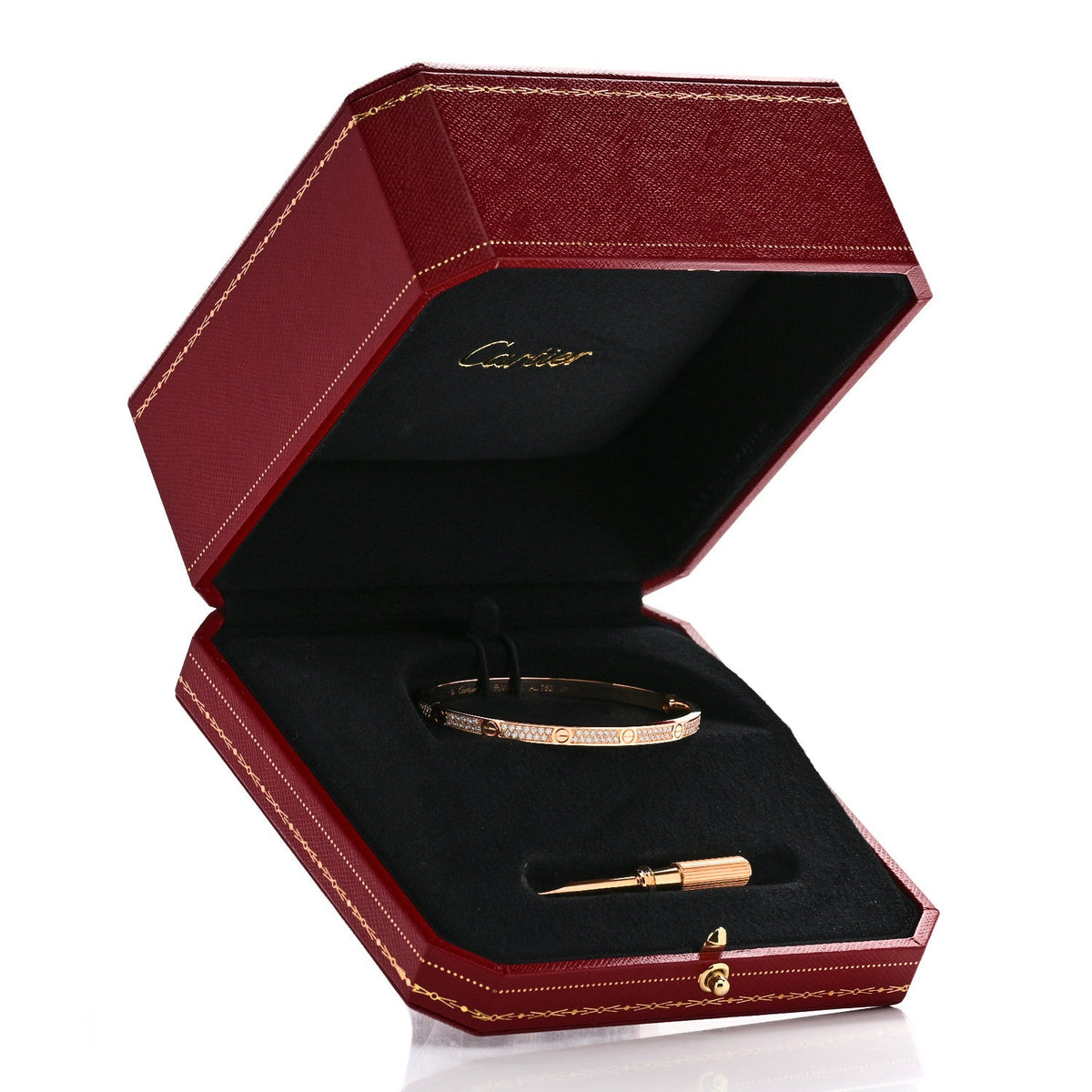 18K Pink Gold Diamond Small LOVE Paved Bracelet 16