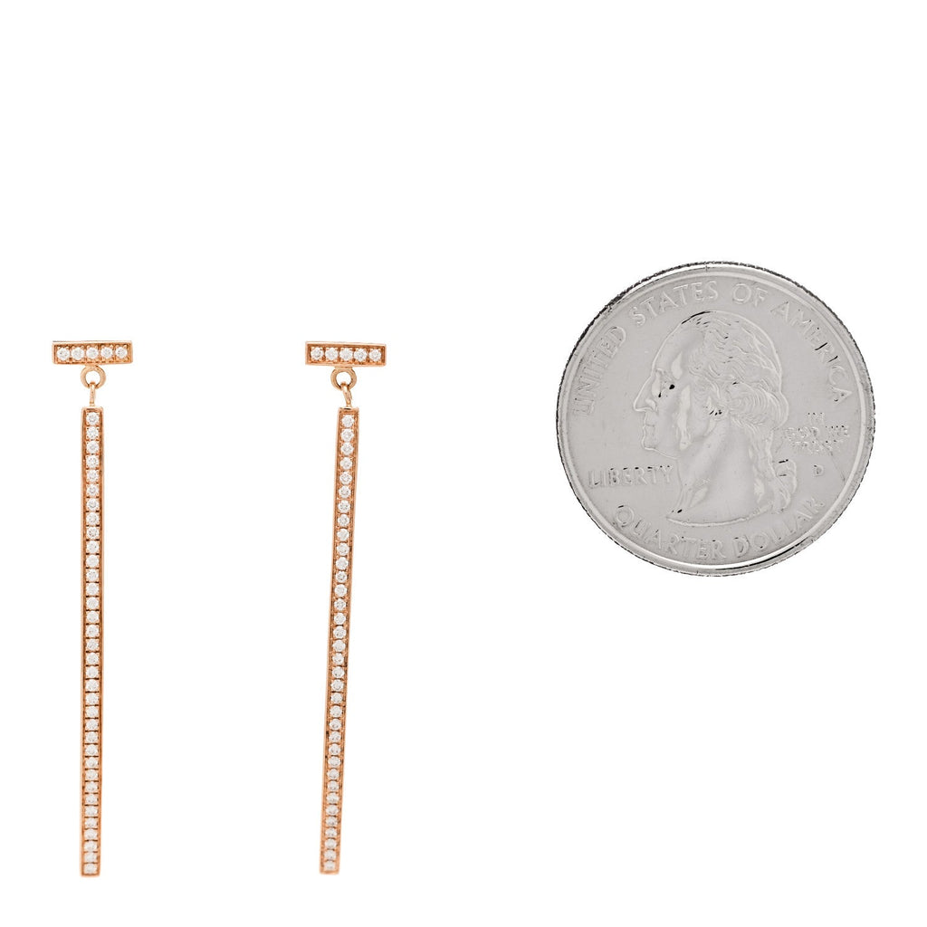 18K Rose Gold Diamond T Bar Earrings