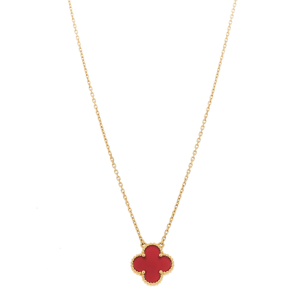 18K Yellow Gold Carnelian Vintage Alhambra Pendant Necklace