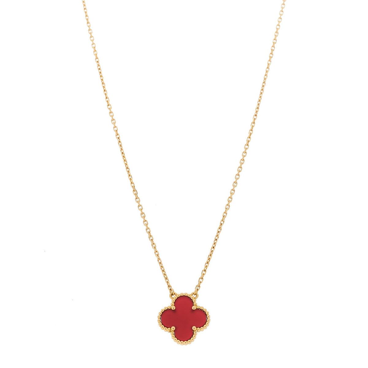 18K Yellow Gold Carnelian Vintage Alhambra Pendant Necklace