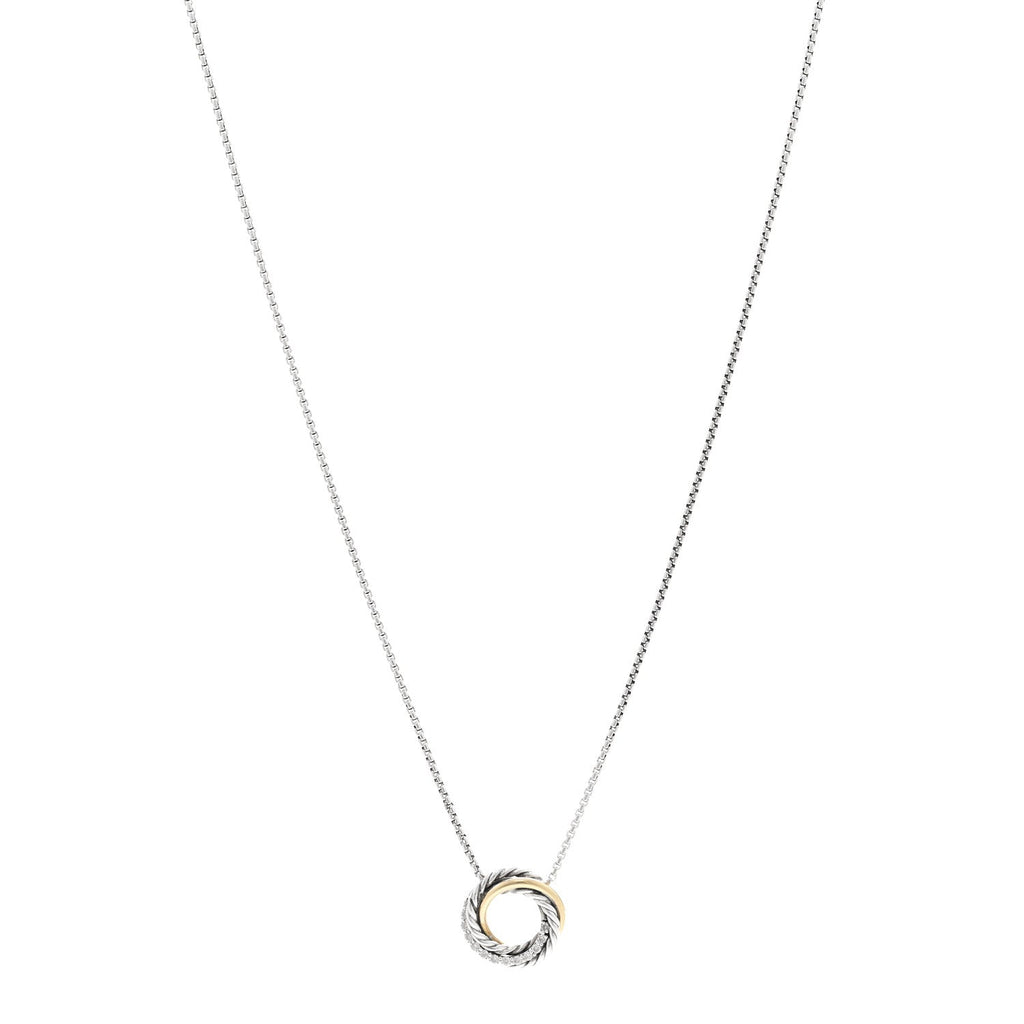 Sterling Silver 18K Yellow Gold Diamond 14.5mm Crossover Pendant Necklace