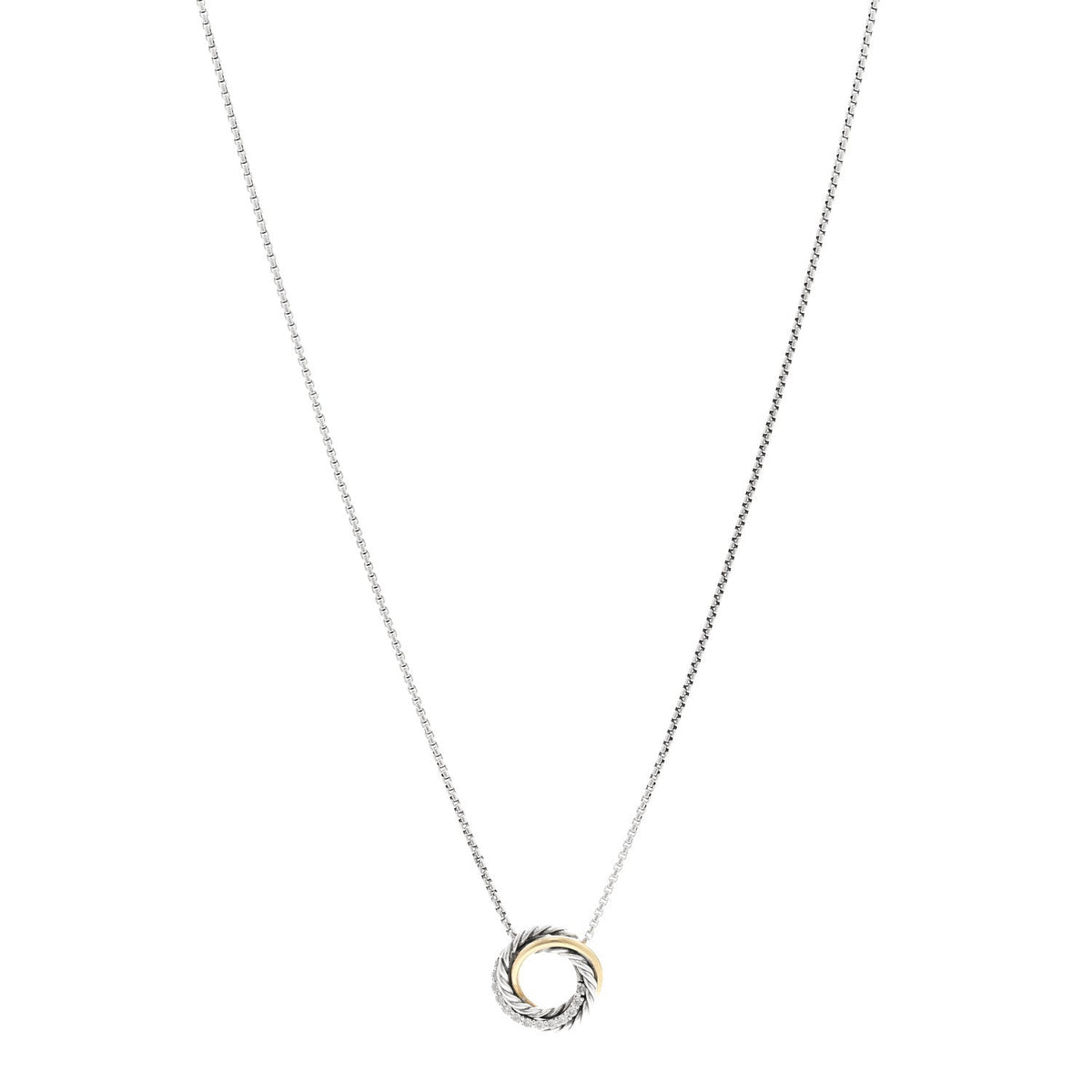Sterling Silver 18K Yellow Gold Diamond 14.5mm Crossover Pendant Necklace