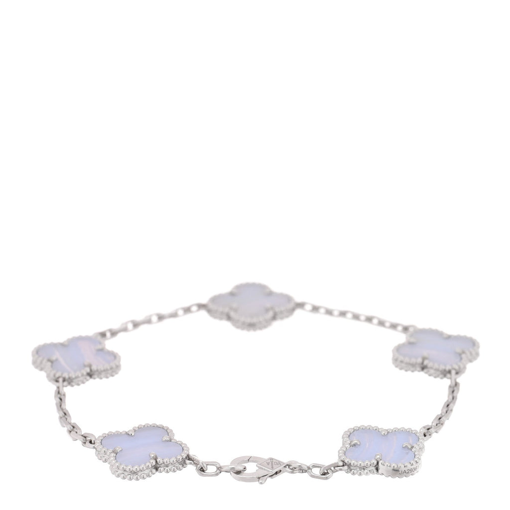 18K White Gold Chalcedony 5 Motifs Vintage Alhambra Bracelet