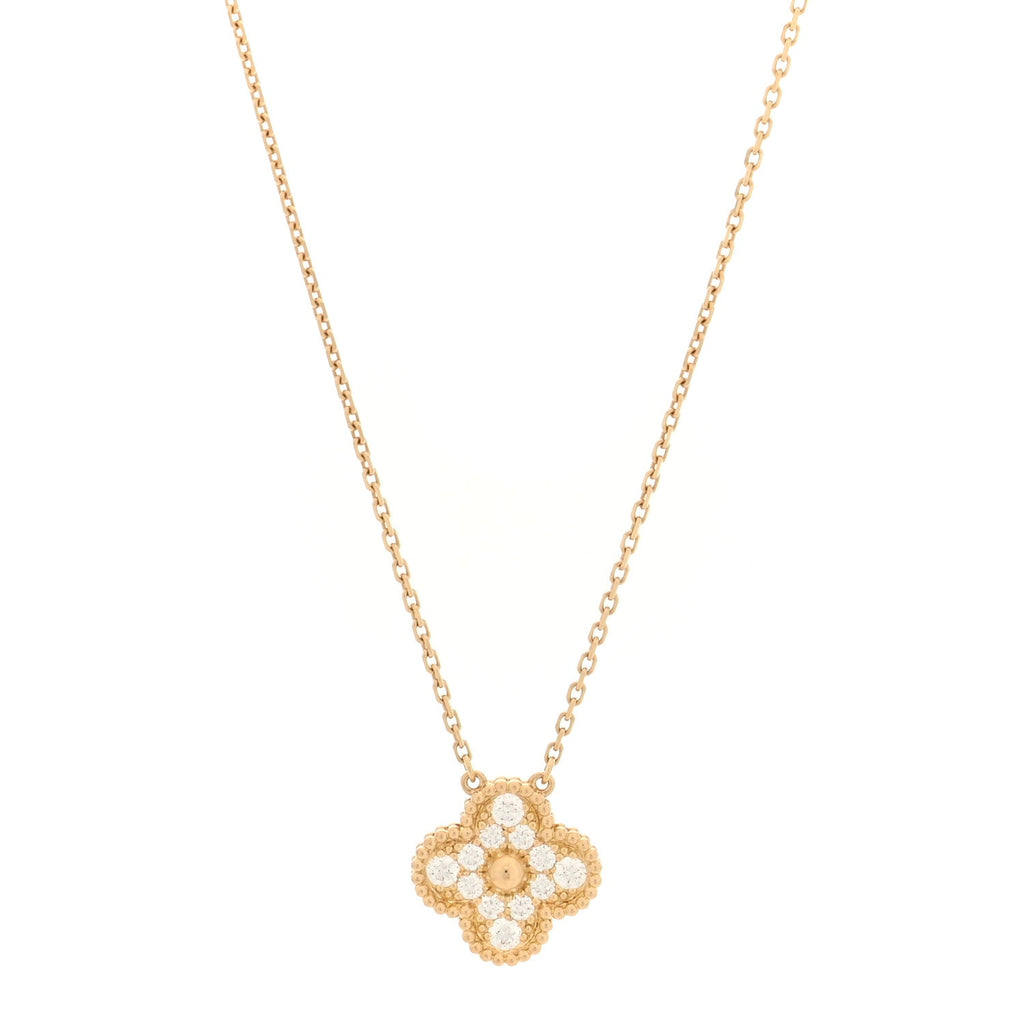 18K Yellow Gold Diamond Vintage Alhambra Pendant Necklace