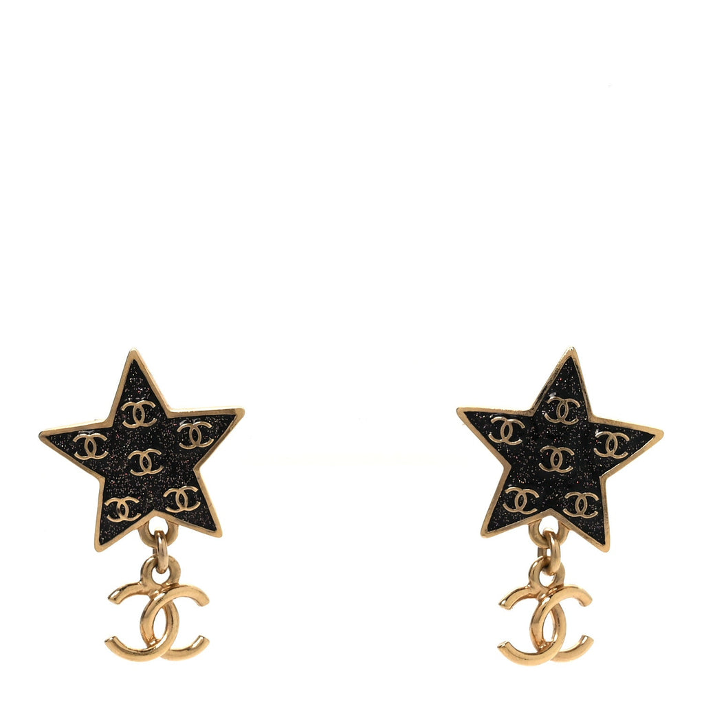Metal Glitter Sparkle CC Star Drop Earrings Gold Navy Multicolor