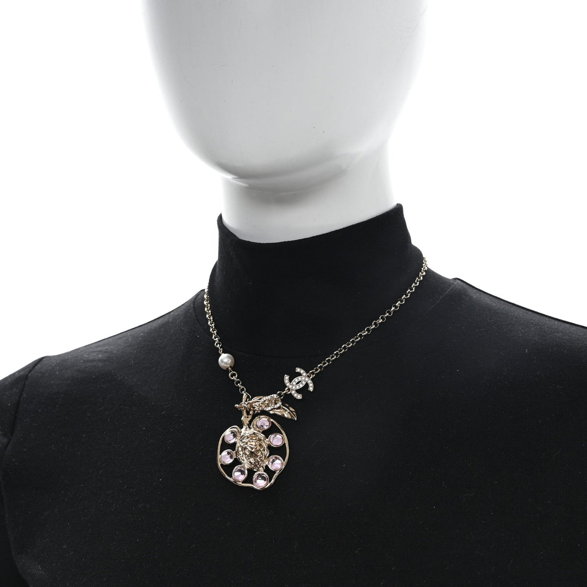 Resin Crystal Pearl CC Fruit Pendant Necklace Gold Pink