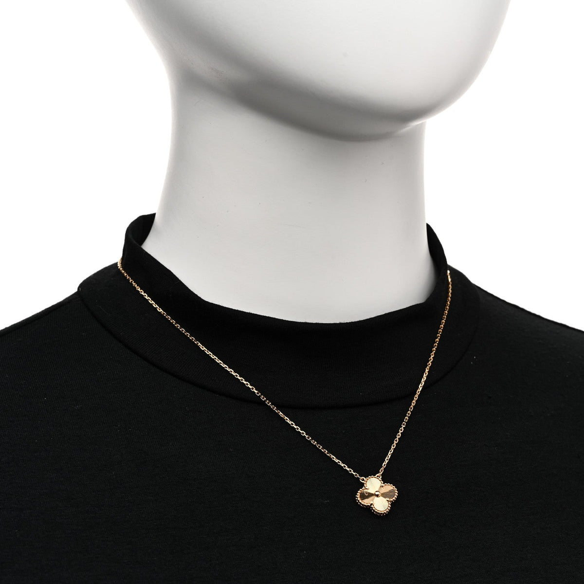 18K Yellow Gold Guilloche Vintage Alhambra Pendant Necklace