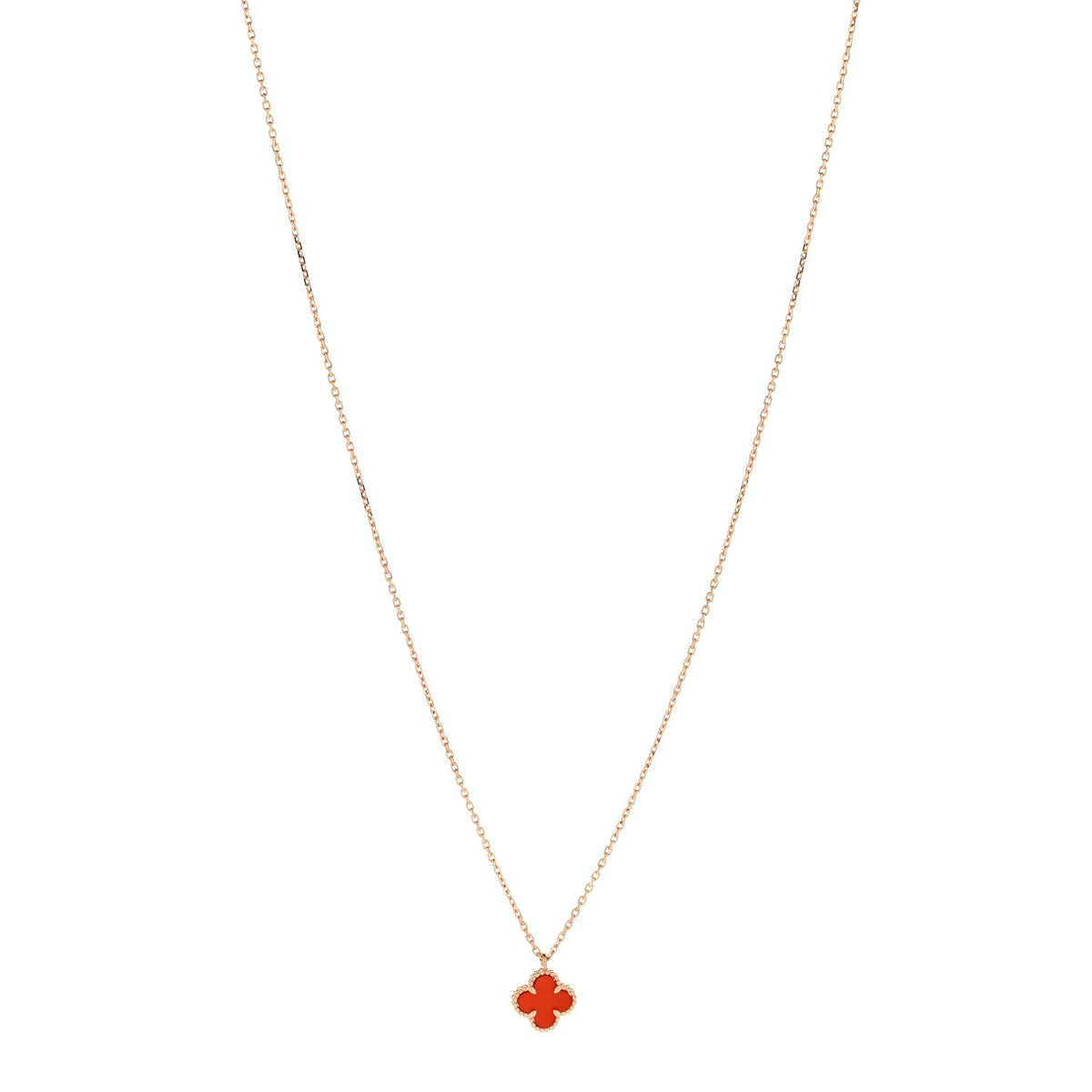 18K Rose Gold Carnelian Sweet Alhambra Pendant Necklace