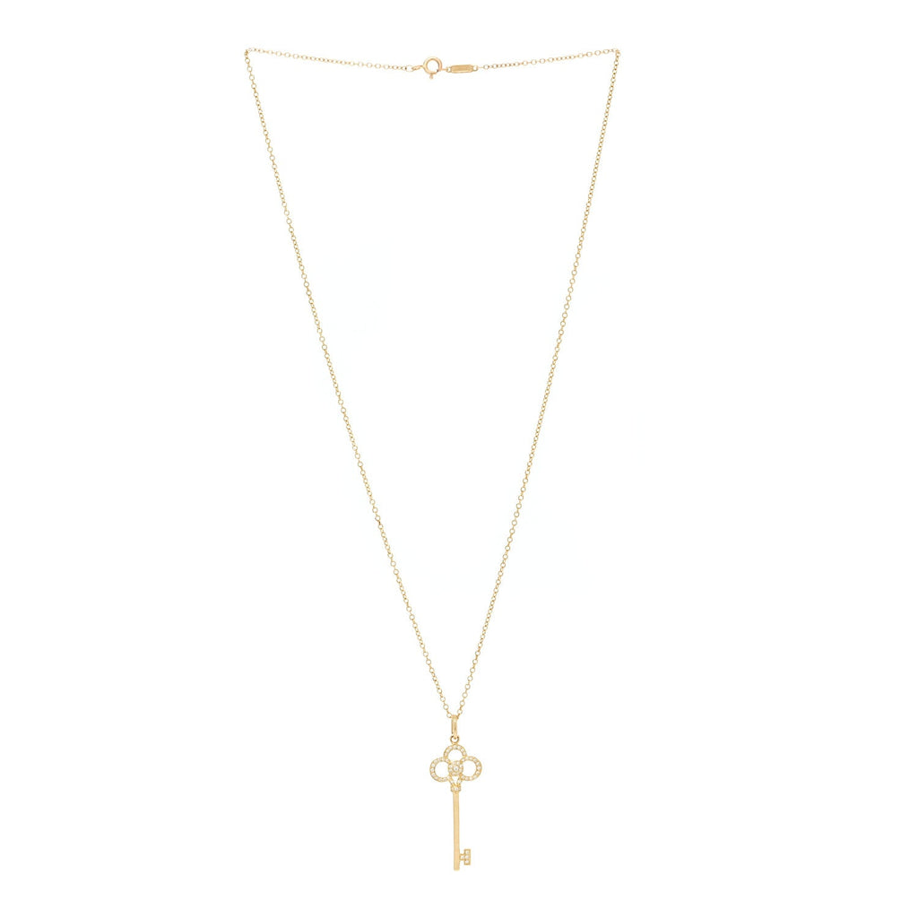 18K Yellow Gold Diamond Crown Key Pendant Necklace