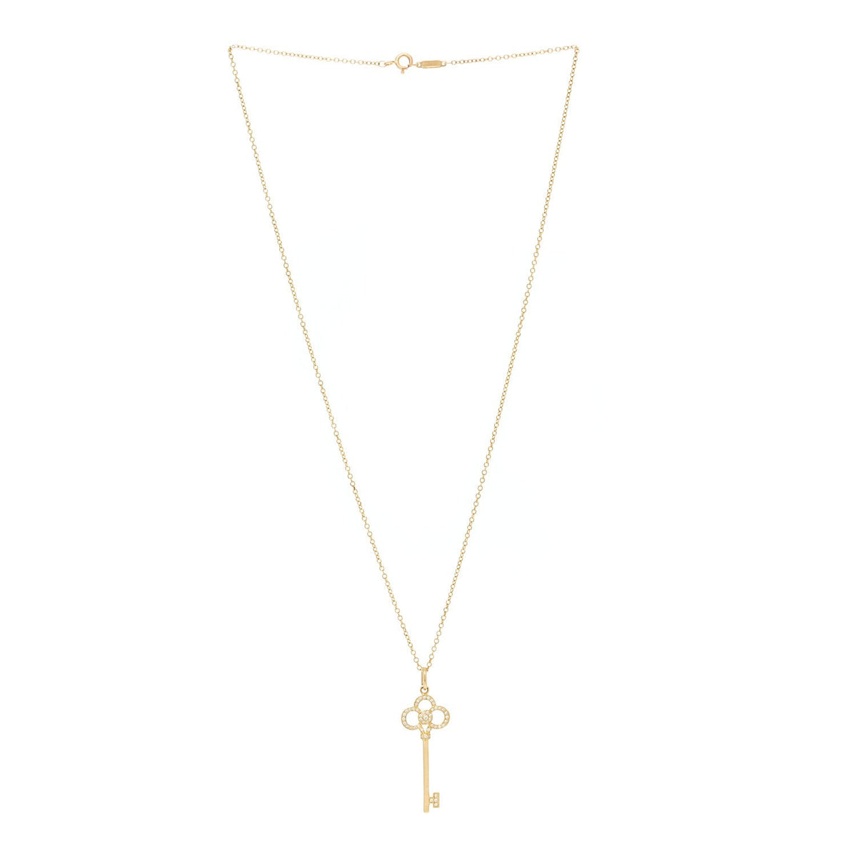 18K Yellow Gold Diamond Crown Key Pendant Necklace