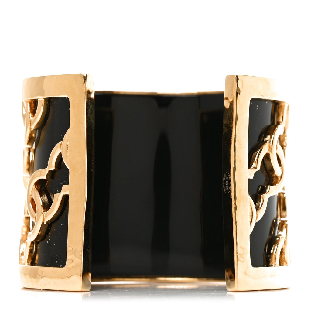 Resin Metal CC Cuff Bracelet Gold Black