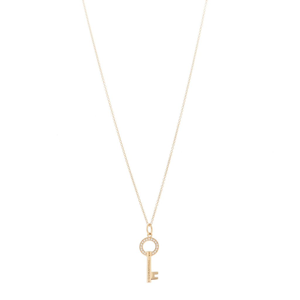 18K Rose Gold Diamond Modern Keys Round Open Key Pendant Necklace