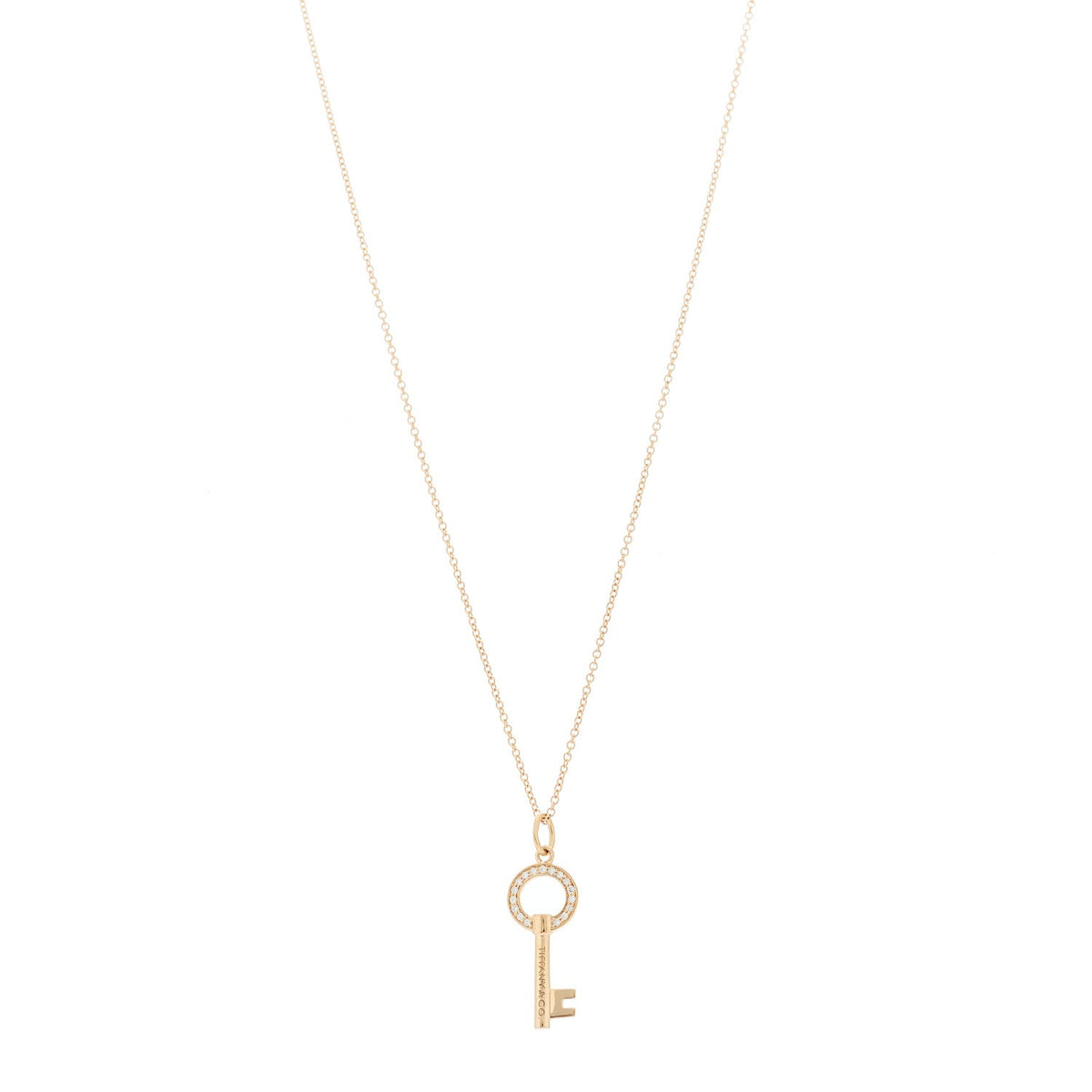 18K Rose Gold Diamond Modern Keys Round Open Key Pendant Necklace