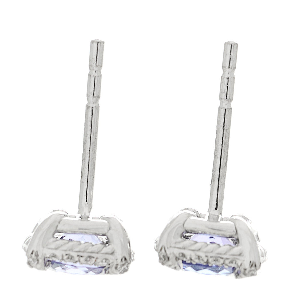18K White Gold Diamond Tanzanite 5mm Chatelaine Bezel Stud Earrings