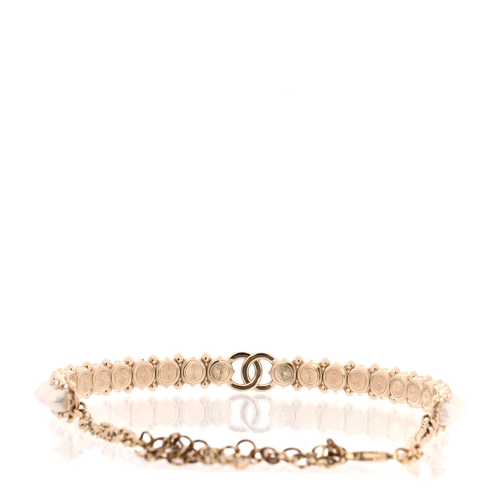 Strass Crystal Studded Pearl CC Choker Necklace Gold Pearly White