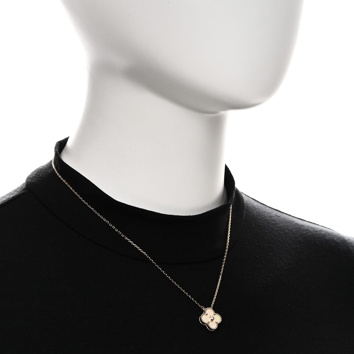 18K Yellow Gold Diamond Yellow Mother of Pearl Vintage Alhambra Pendant Necklace