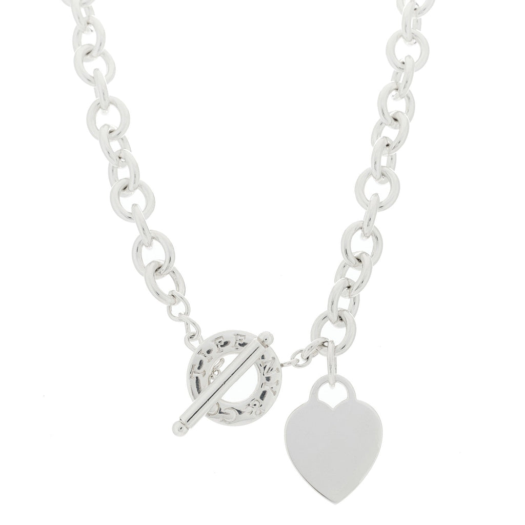 Sterling Silver Heart Tag Toggle Necklace