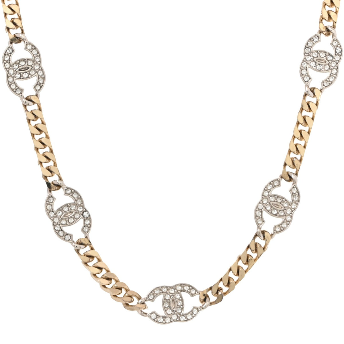 Crystal Chain CC Link Choker Gold Silver