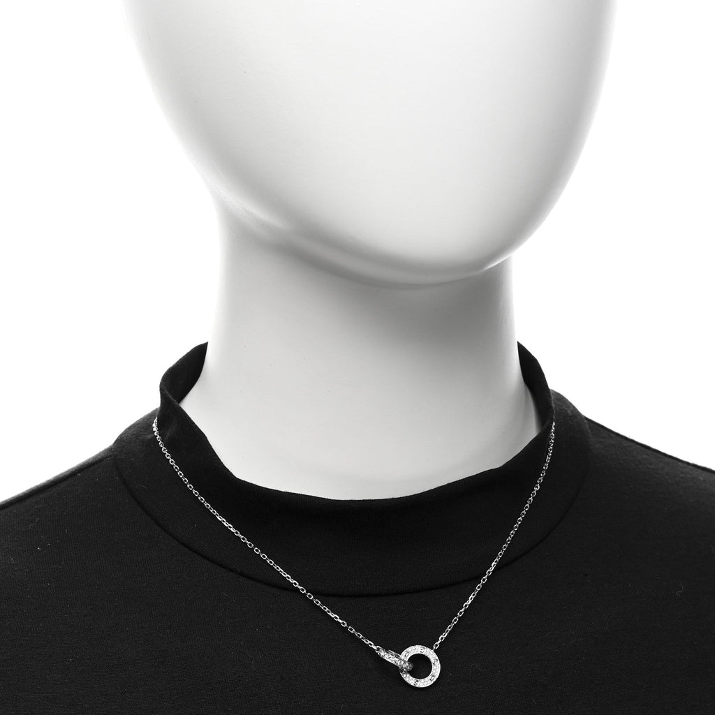 18K White Gold Diamond Interlocking LOVE Paved Necklace