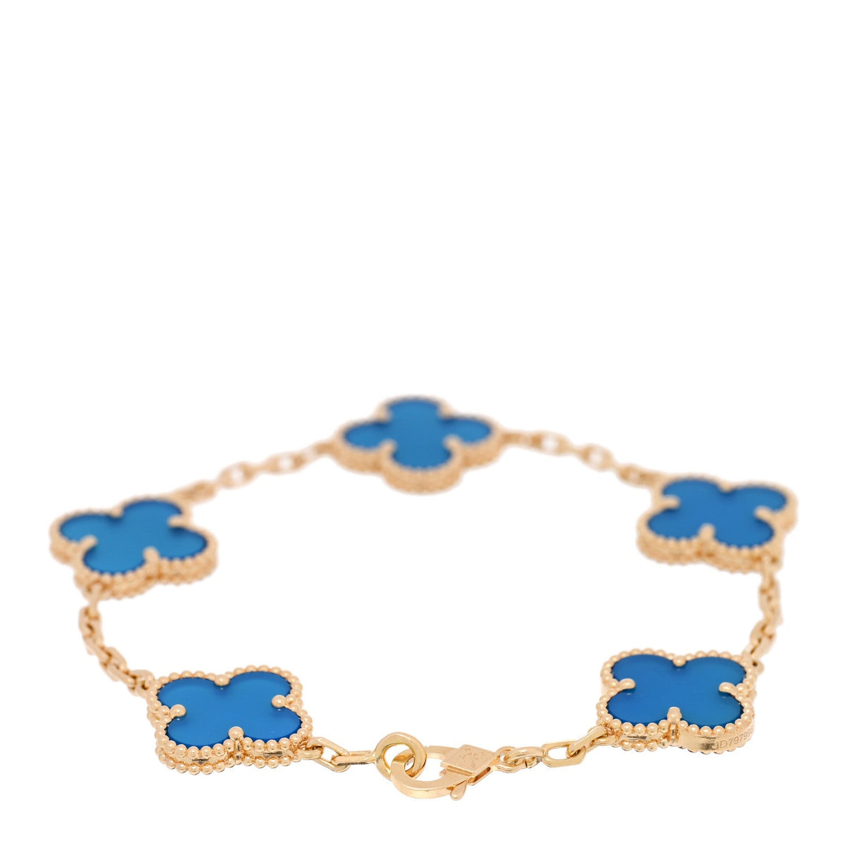 18K Yellow Gold Blue Agate 5 Motifs Vintage Alhambra Bracelet