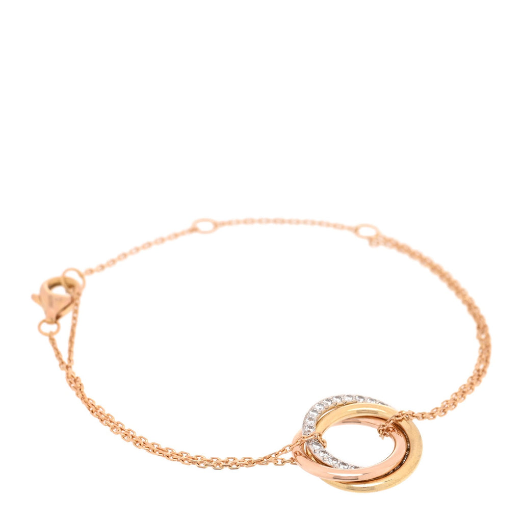 18K Pink Yellow White Gold Diamond Trinity Bracelet