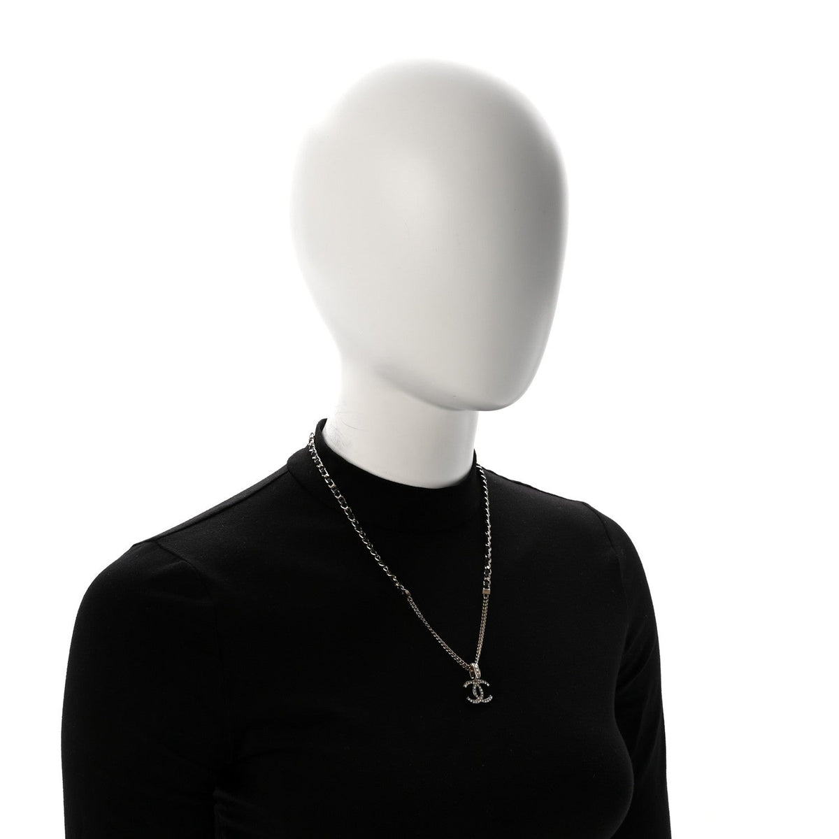 Lambskin Crystal CC Chain Pendant Necklace Black Gold