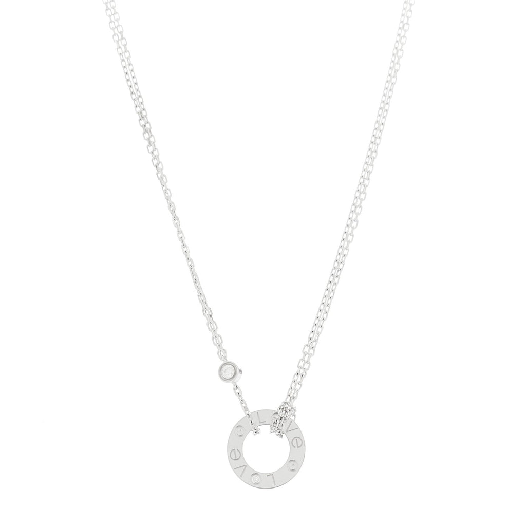 18K White Gold 2 Diamond LOVE Necklace