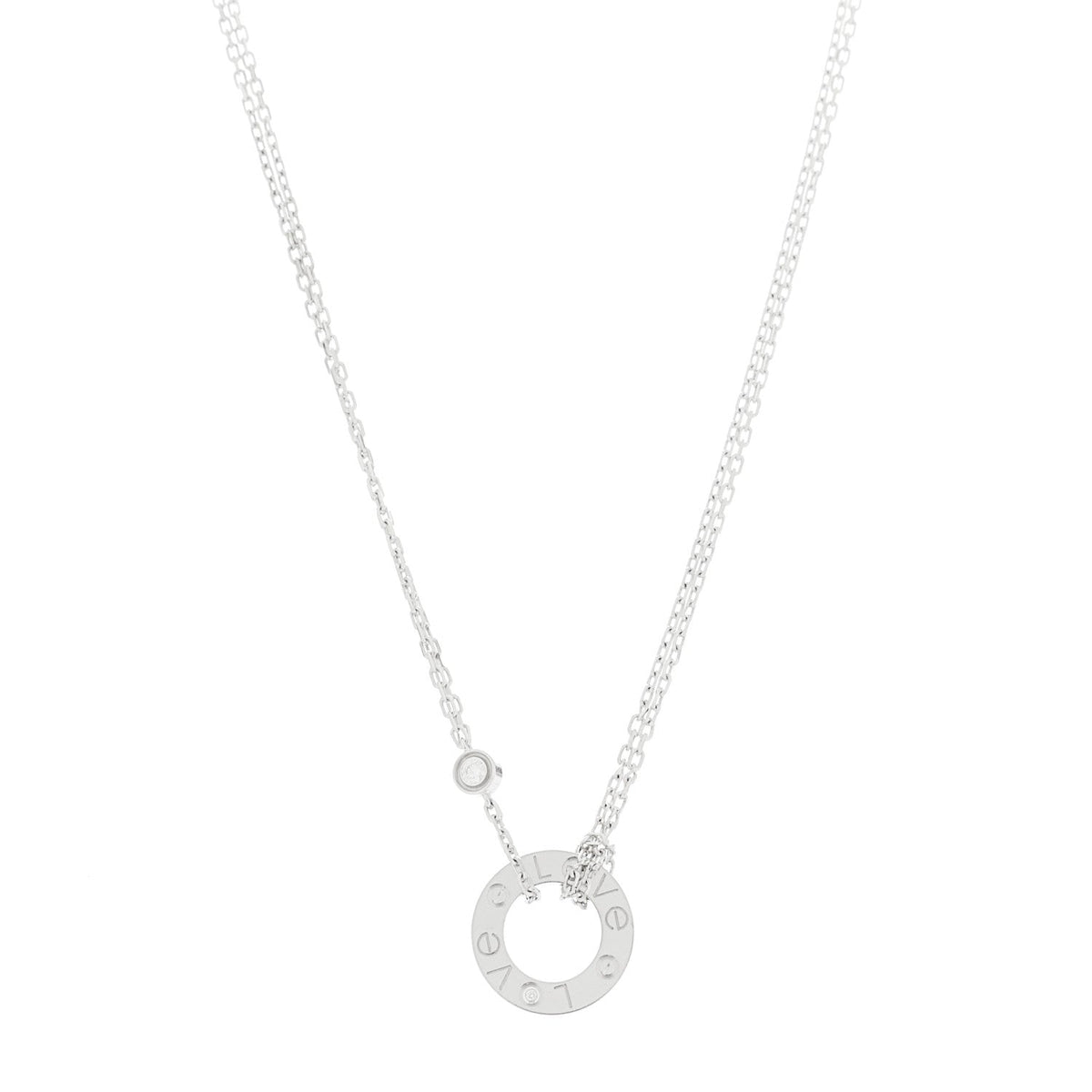 18K White Gold 2 Diamond LOVE Necklace
