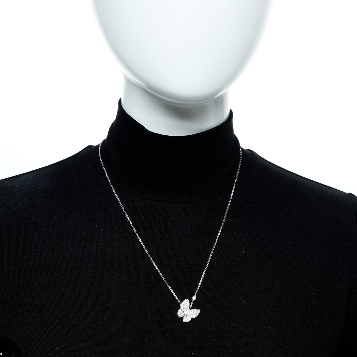 18K White Gold Diamond Two Butterfly Pendant Necklace