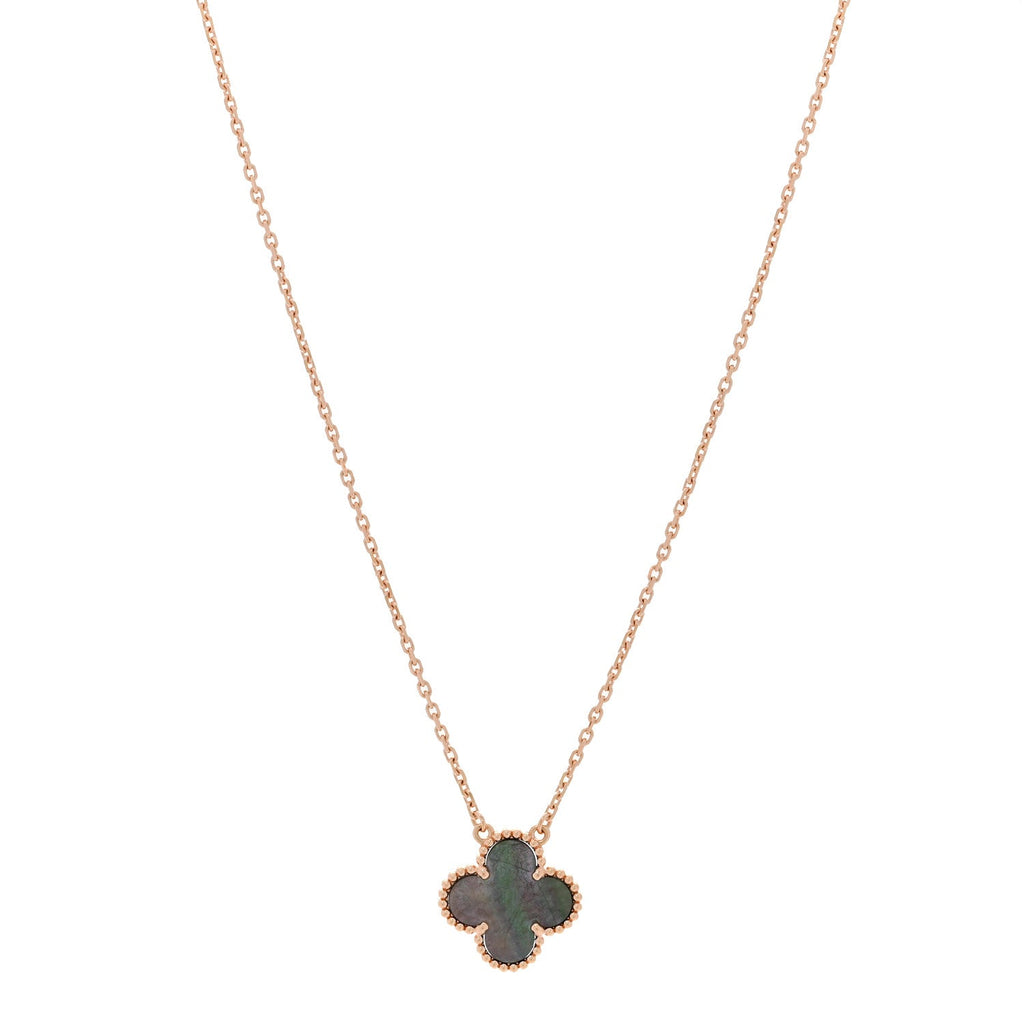 18K Rose Gold Gray Mother of Pearl Vintage Alhambra Pendant Necklace