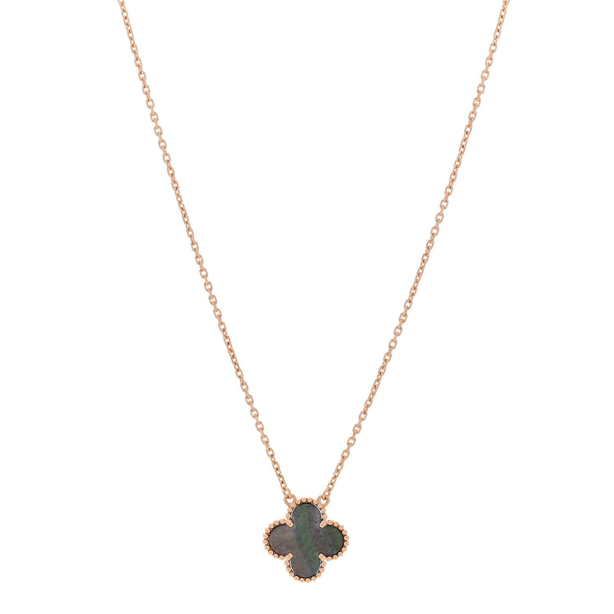 18K Rose Gold Gray Mother of Pearl Vintage Alhambra Pendant Necklace