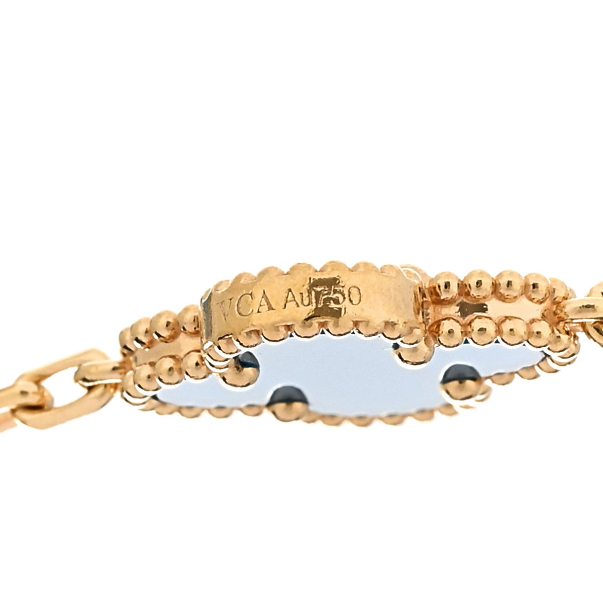 18K Yellow Gold Blue Agate 10 Motifs Vintage Alhambra Necklace