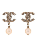 Crystal Timeless CC Pearl Drop Earrings Light Gold
