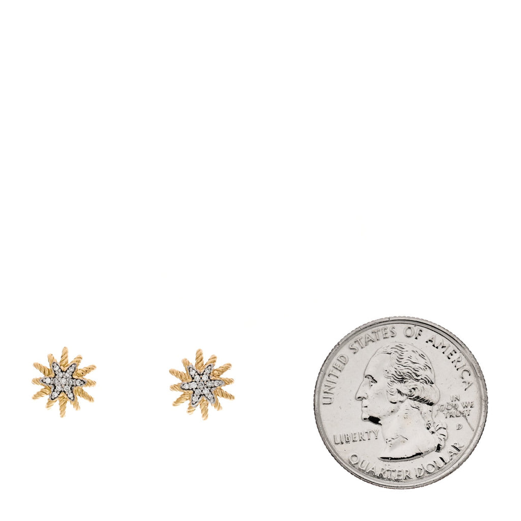 18K Yellow Gold Diamond 10mm Starburst Earrings