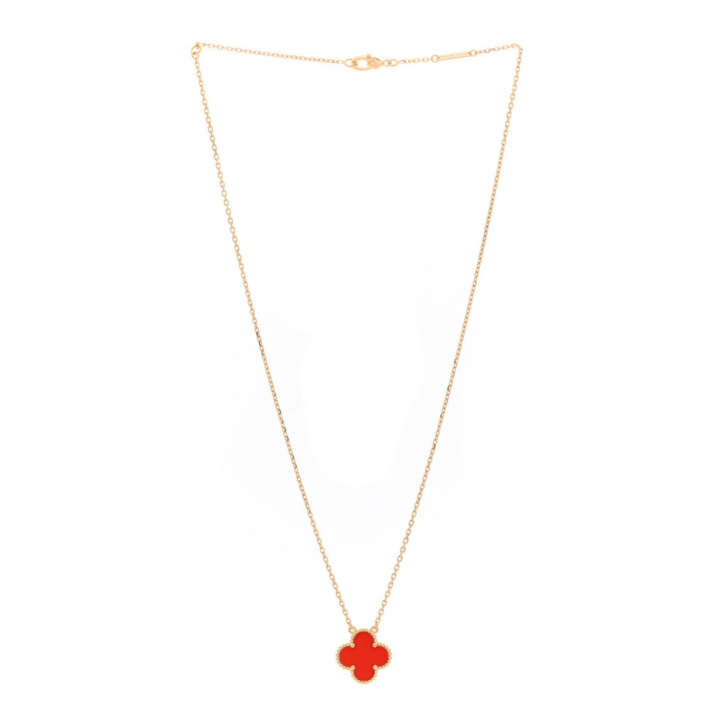 18K Yellow Gold Carnelian Vintage Alhambra Pendant Necklace