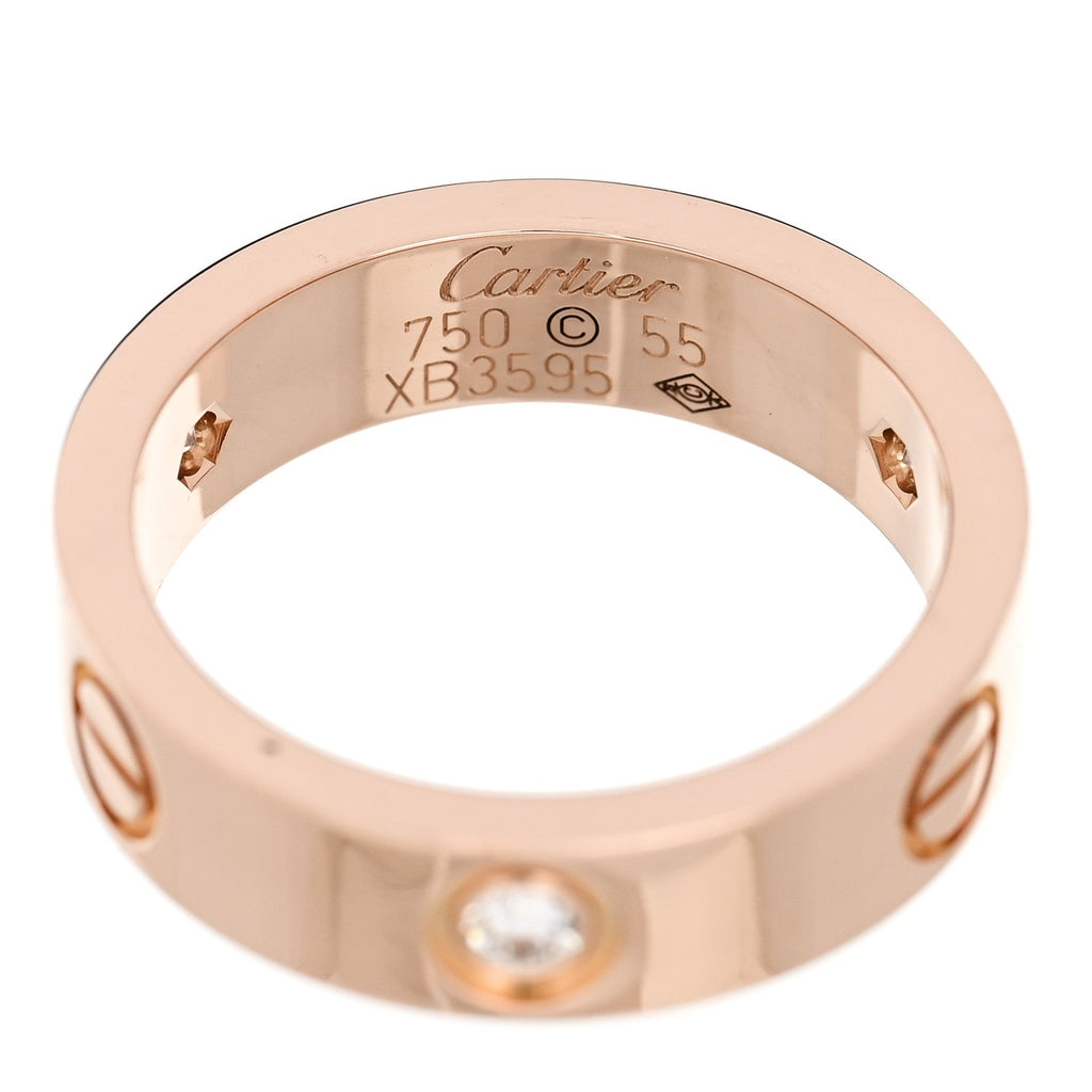 18K Pink Gold 3 Diamond LOVE Ring 55 7.25