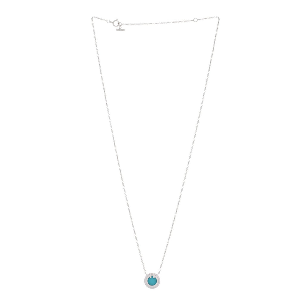 18K White Gold Turquoise T Circle Pendant Necklace