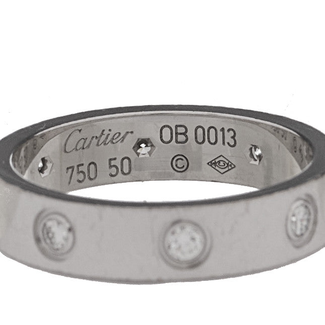 18K White Gold 8 Diamond 4mm Wedding Band LOVE Ring 50 5.25