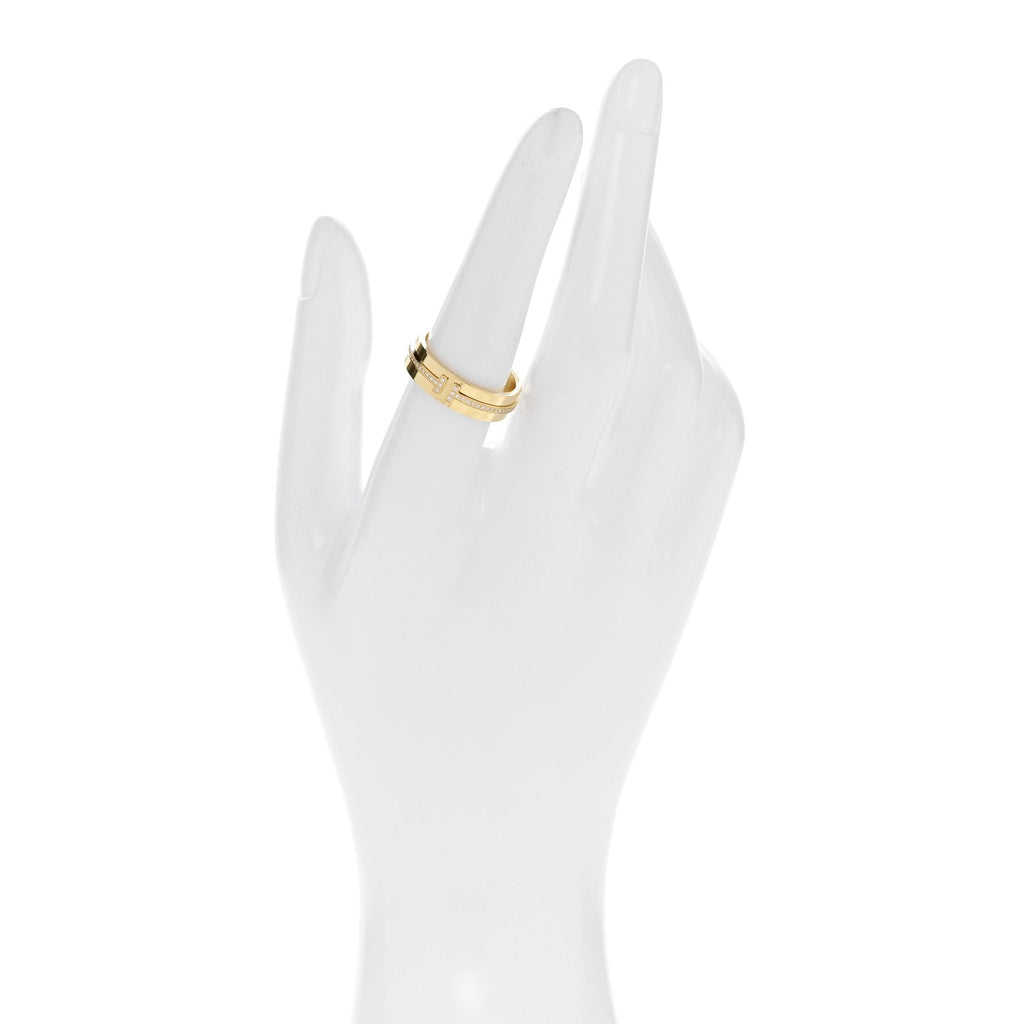 18K Yellow Gold Diamond Wide T Two Ring 54 7