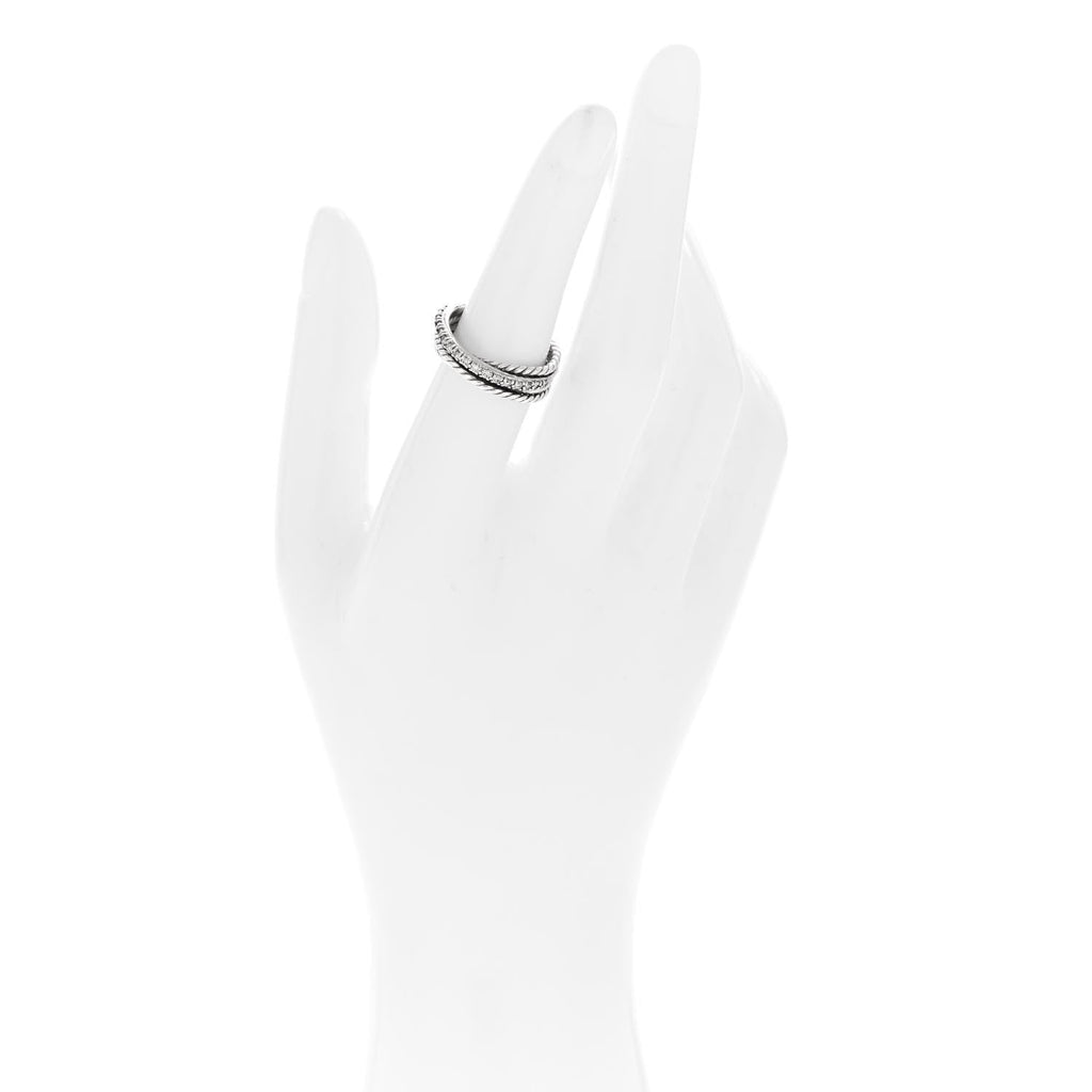 Sterling Silver 14K White Gold Diamond 7mm Crossover Ring 50 5.5
