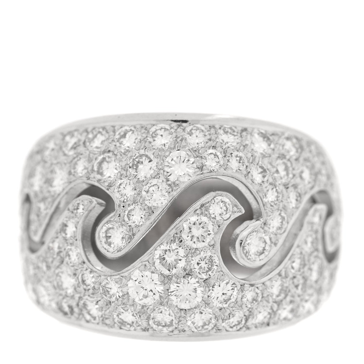 18K White Gold Diamond Pave Wave Ring 52 6