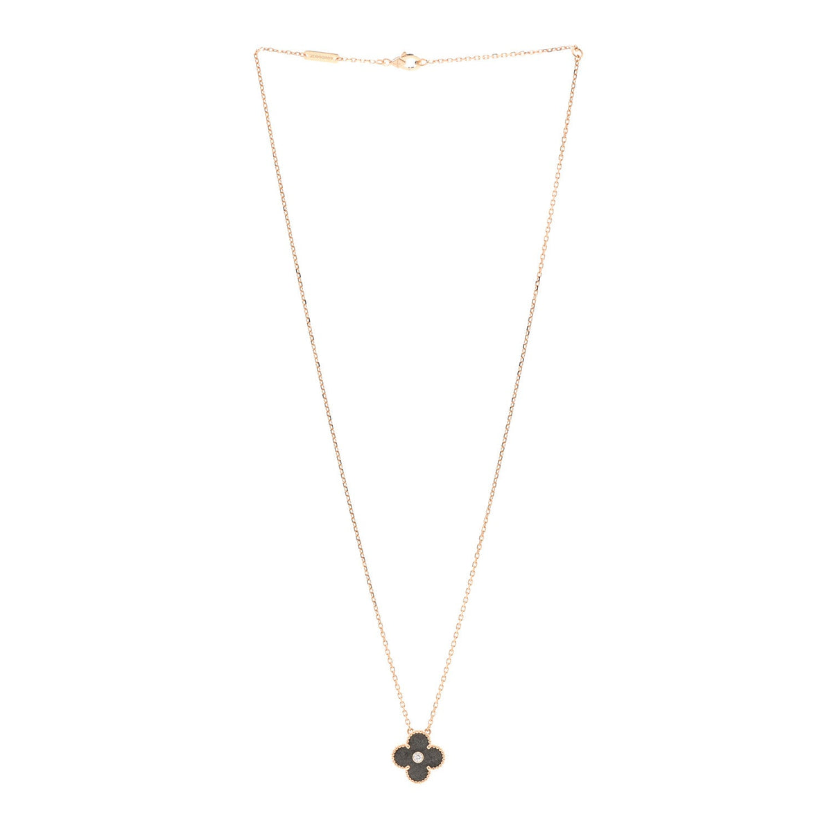 18K Rose Gold Diamond Silver Obsidian Vintage Alhambra Pendant Necklace