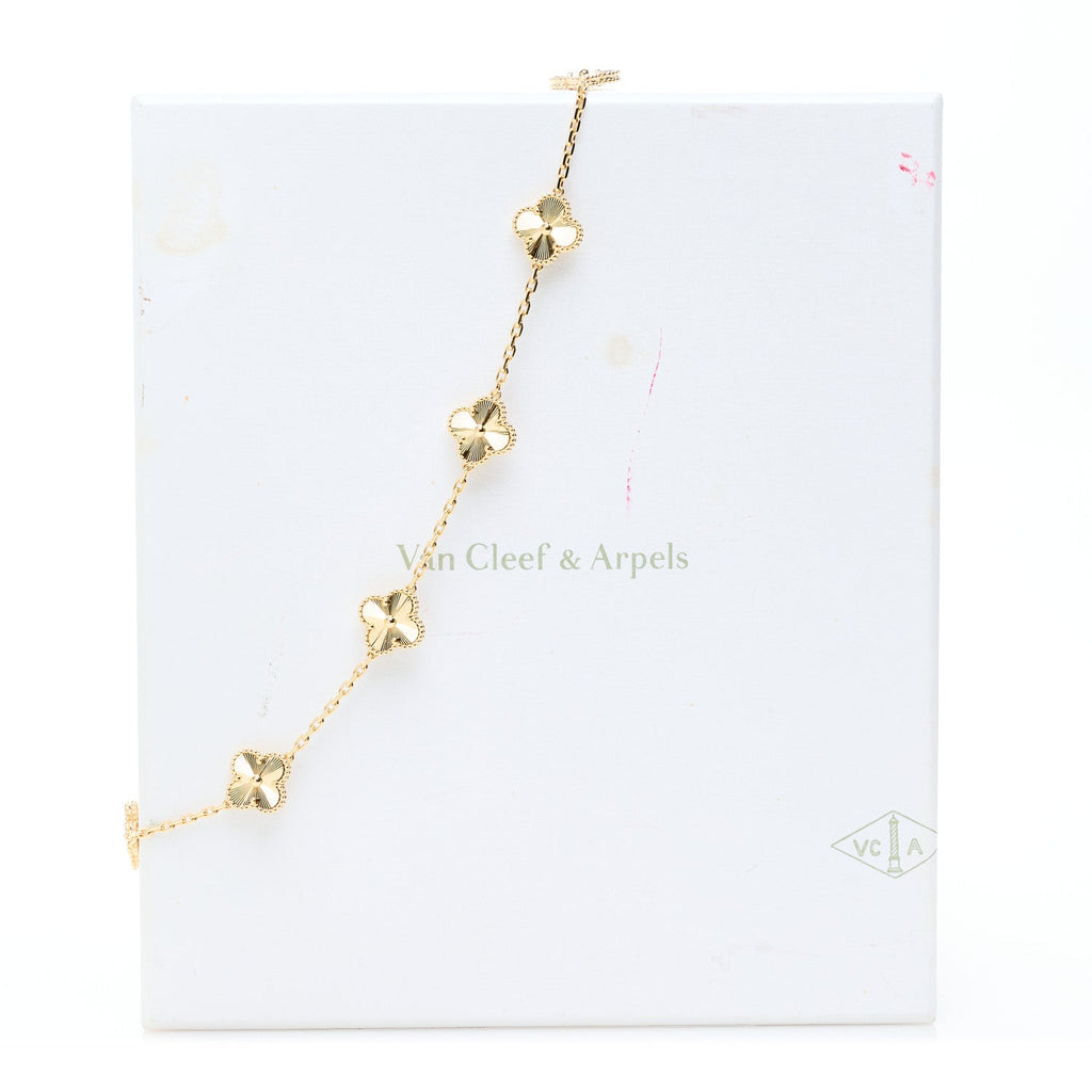 18K Yellow Gold 10 Motifs Guilloche Vintage Alhambra Necklace