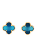 18K Yellow Gold Blue Agate Vintage Alhambra Earrings