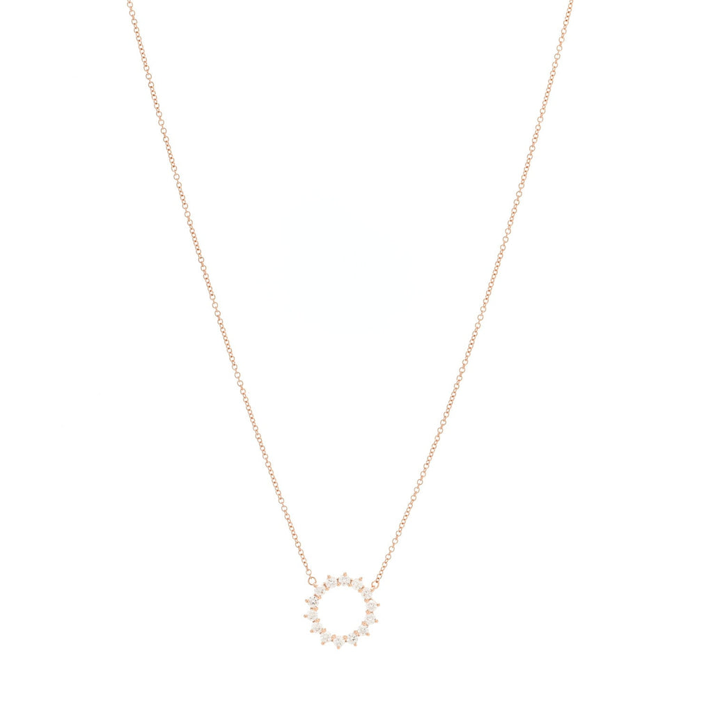 18K Rose Gold Diamond Small Open Circle Pendant Necklace