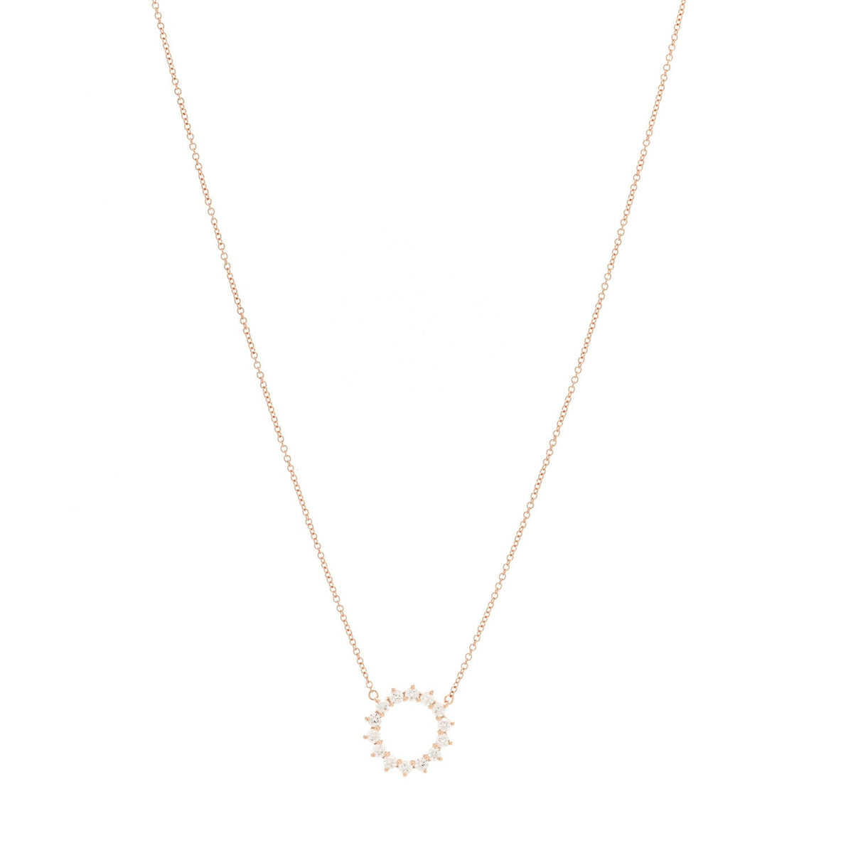 18K Rose Gold Diamond Small Open Circle Pendant Necklace