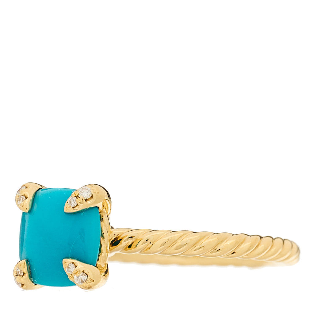 18K Yellow Gold Diamond Turquoise 7mm Chatelaine Ring 46 3.75