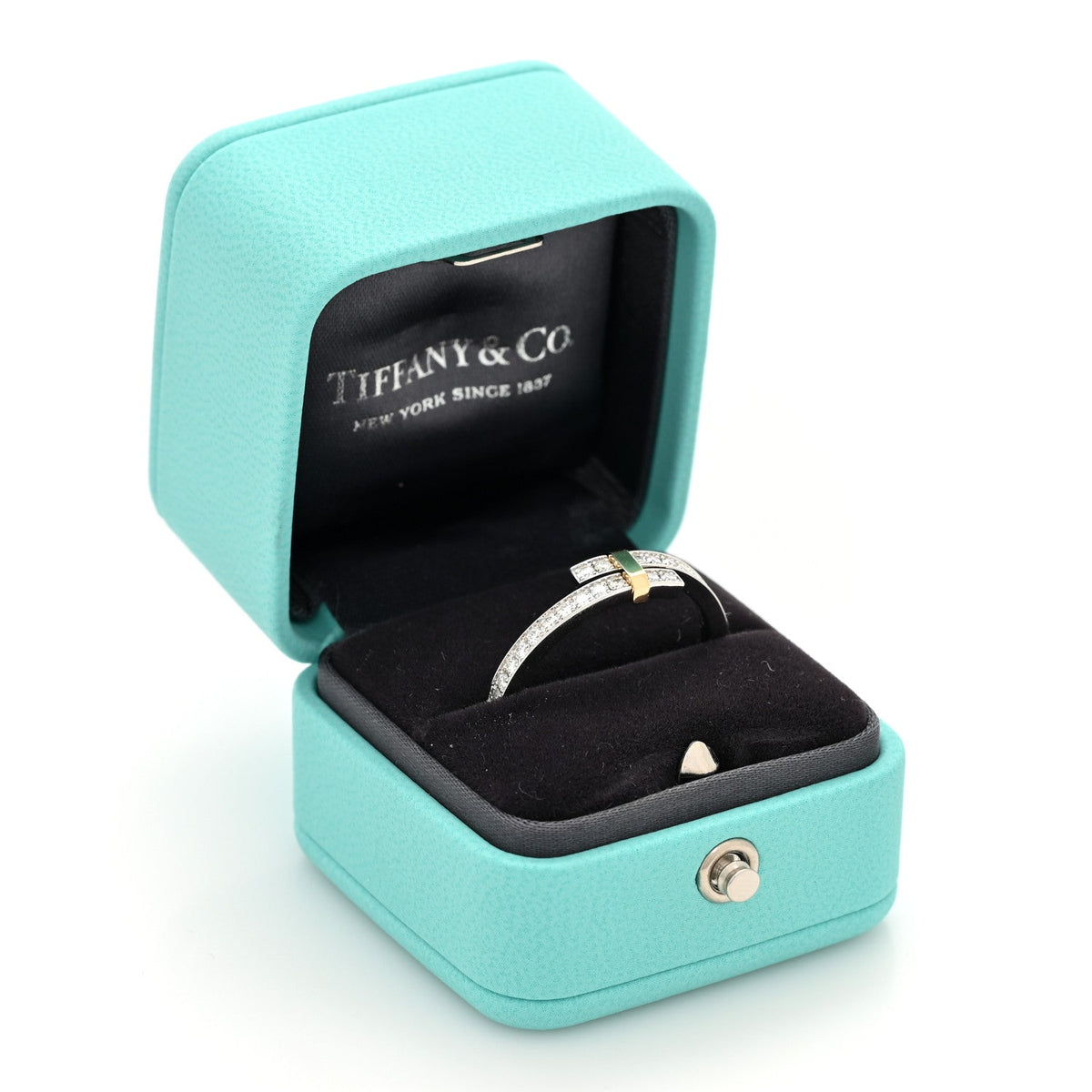 18K Yellow Gold Platinum Diamond Edge Bypass Ring 67 11.75
