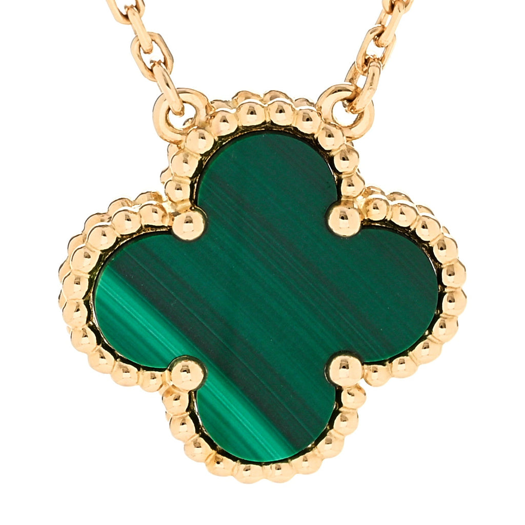 18K Yellow Gold Malachite Vintage Alhambra Pendant Necklace