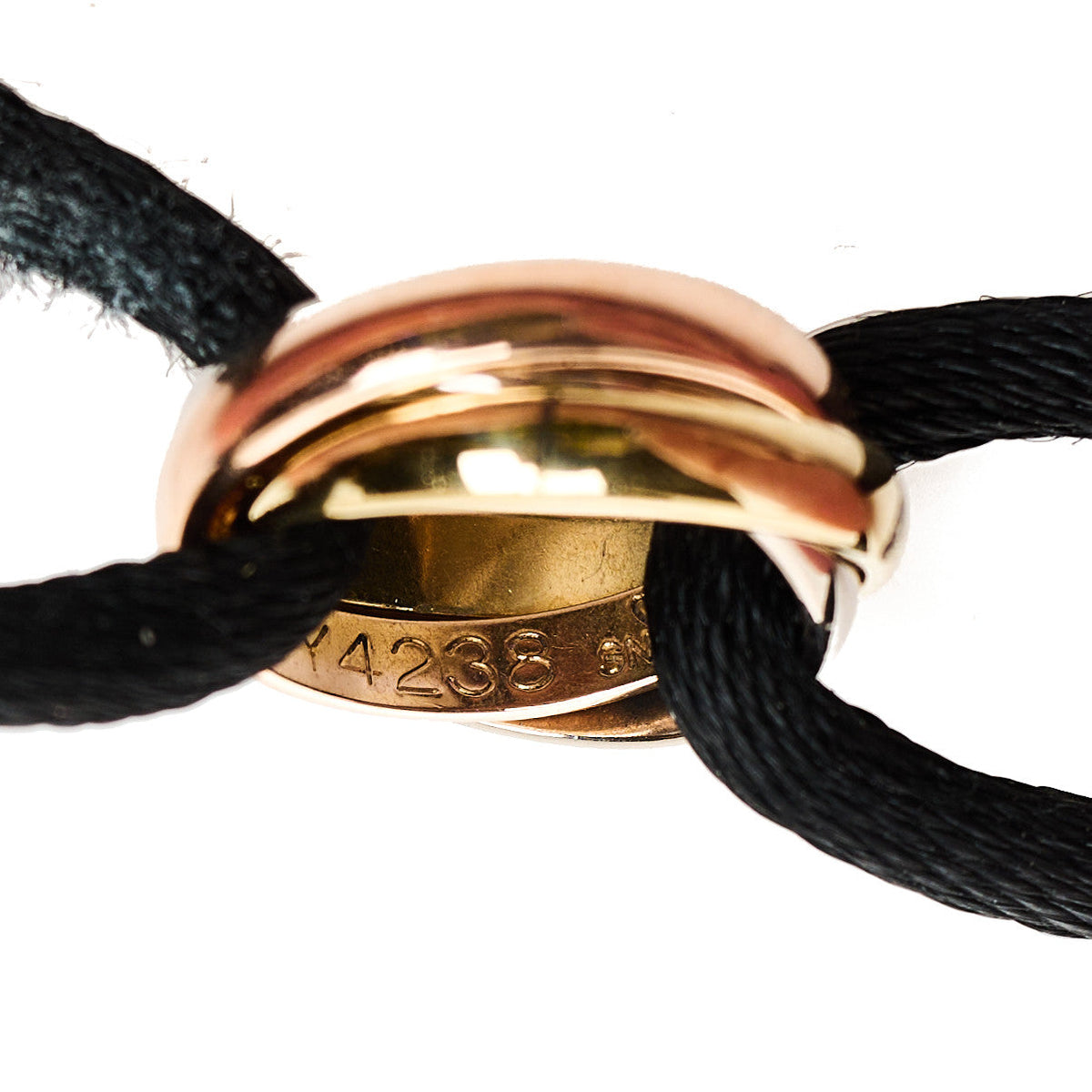 18k Pink Yellow White Gold Trinity Adjustable Cord Bracelet Black